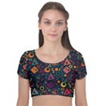 Random, Abstract, Forma, Cube, Triangle, Creative Velvet Short Sleeve Crop Top 