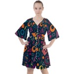 Random, Abstract, Forma, Cube, Triangle, Creative Boho Button Up Dress