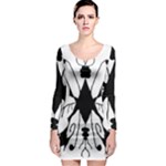 Black Silhouette Artistic Hand Draw Symbol Wb Long Sleeve Bodycon Dress