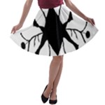 Black Silhouette Artistic Hand Draw Symbol Wb A-line Skater Skirt