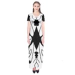 Black Silhouette Artistic Hand Draw Symbol Wb Short Sleeve Maxi Dress