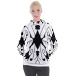 Black Silhouette Artistic Hand Draw Symbol Wb Women s Hooded Pullover