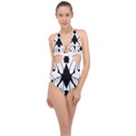 Black Silhouette Artistic Hand Draw Symbol Wb Halter Front Plunge Swimsuit