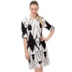 Black Silhouette Artistic Hand Draw Symbol Wb Long Sleeve Mini Shirt Dress