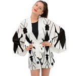 Black Silhouette Artistic Hand Draw Symbol Wb Long Sleeve Kimono