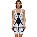 Black Silhouette Artistic Hand Draw Symbol Wb Sleeveless Wide Square Neckline Ruched Bodycon Dress