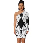 Black Silhouette Artistic Hand Draw Symbol Wb Long Sleeve One Shoulder Mini Dress