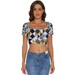 Pattern Tile Squares Triangles Seamless Geometry Short Sleeve Square Neckline Crop Top 
