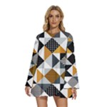 Pattern Tile Squares Triangles Seamless Geometry Round Neck Long Sleeve Bohemian Style Chiffon Mini Dress