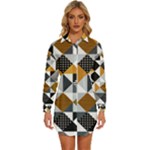 Pattern Tile Squares Triangles Seamless Geometry Womens Long Sleeve Shirt Dress