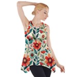 Flowers Flora Floral Background Pattern Nature Seamless Bloom Background Wallpaper Spring Side Drop Tank Tunic