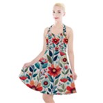 Flowers Flora Floral Background Pattern Nature Seamless Bloom Background Wallpaper Spring Halter Party Swing Dress 