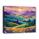 Field Valley Nature Meadows Flowers Dawn Landscape Canvas 14  x 11  (Stretched)
