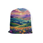 Field Valley Nature Meadows Flowers Dawn Landscape Drawstring Pouch (Large)