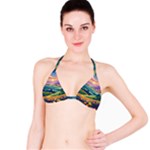 Field Valley Nature Meadows Flowers Dawn Landscape Classic Bikini Top