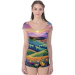 Field Valley Nature Meadows Flowers Dawn Landscape Boyleg Leotard 