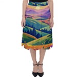 Field Valley Nature Meadows Flowers Dawn Landscape Classic Midi Skirt