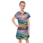 Field Valley Nature Meadows Flowers Dawn Landscape Kids  Drop Waist Dress