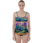 Field Valley Nature Meadows Flowers Dawn Landscape Twist Front Tankini Set