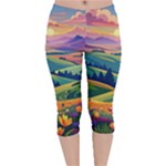 Field Valley Nature Meadows Flowers Dawn Landscape Velvet Capri Leggings 