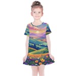 Field Valley Nature Meadows Flowers Dawn Landscape Kids  Simple Cotton Dress