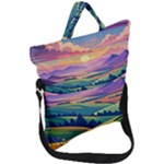 Field Valley Nature Meadows Flowers Dawn Landscape Fold Over Handle Tote Bag
