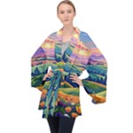 Field Valley Nature Meadows Flowers Dawn Landscape Long Sleeve Velvet Kimono 