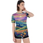 Field Valley Nature Meadows Flowers Dawn Landscape Perpetual Short Sleeve T-Shirt
