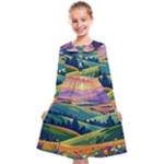 Field Valley Nature Meadows Flowers Dawn Landscape Kids  Midi Sailor Dress