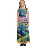 Field Valley Nature Meadows Flowers Dawn Landscape Kids  Satin Sleeveless Maxi Dress