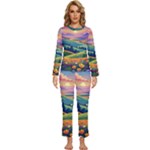 Field Valley Nature Meadows Flowers Dawn Landscape Womens  Long Sleeve Lightweight Pajamas Set