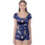 Night Moon Seamless Background Stars Sky Clouds Texture Pattern Boyleg Leotard 