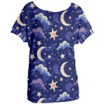 Night Moon Seamless Background Stars Sky Clouds Texture Pattern Women s Oversized T-Shirt