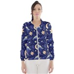 Night Moon Seamless Background Stars Sky Clouds Texture Pattern Women s Windbreaker