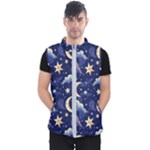 Night Moon Seamless Background Stars Sky Clouds Texture Pattern Men s Puffer Vest