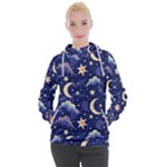 Night Moon Seamless Background Stars Sky Clouds Texture Pattern Women s Hooded Pullover