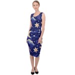 Night Moon Seamless Background Stars Sky Clouds Texture Pattern Sleeveless Pencil Dress