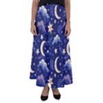 Night Moon Seamless Background Stars Sky Clouds Texture Pattern Flared Maxi Skirt