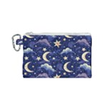 Night Moon Seamless Background Stars Sky Clouds Texture Pattern Canvas Cosmetic Bag (Small)