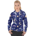 Night Moon Seamless Background Stars Sky Clouds Texture Pattern Women s Overhead Hoodie