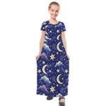 Night Moon Seamless Background Stars Sky Clouds Texture Pattern Kids  Short Sleeve Maxi Dress
