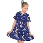 Night Moon Seamless Background Stars Sky Clouds Texture Pattern Kids  Short Sleeve Shirt Dress