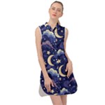 Night Moon Seamless Background Stars Sky Clouds Texture Pattern Sleeveless Shirt Dress