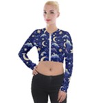 Night Moon Seamless Background Stars Sky Clouds Texture Pattern Long Sleeve Cropped Velvet Jacket