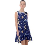 Night Moon Seamless Background Stars Sky Clouds Texture Pattern Frill Swing Dress