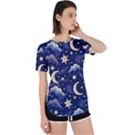 Night Moon Seamless Background Stars Sky Clouds Texture Pattern Perpetual Short Sleeve T-Shirt