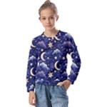 Night Moon Seamless Background Stars Sky Clouds Texture Pattern Kids  Long Sleeve T-Shirt with Frill 