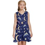 Night Moon Seamless Background Stars Sky Clouds Texture Pattern Kids  Sleeveless Tiered Mini Dress