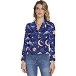 Night Moon Seamless Background Stars Sky Clouds Texture Pattern Women s Long Sleeve Revers Collar Cropped Jacket
