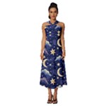 Night Moon Seamless Background Stars Sky Clouds Texture Pattern Sleeveless Cross Front Cocktail Midi Chiffon Dress